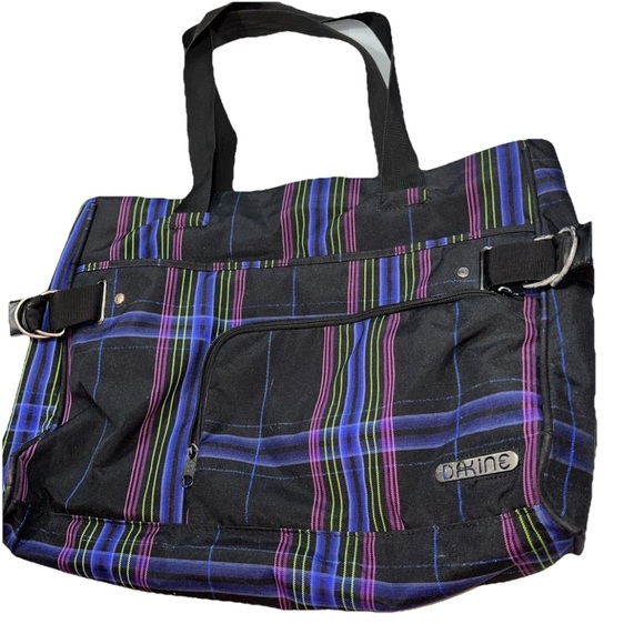DAKINE L Black purple Lime Zip TOTE Bag Padded Laptop Sleeve Multi Pockets Work - Picture 1 of 14